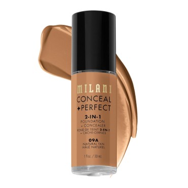 Milani Conceal + Perfect 2-in-1 Foundation + Concealer - Natural Tan (1 Fl. Oz.) Cruelty-Free Liquid Foundation - Cover Under-Eye Circles, Blemishes & Skin Discoloration for a Flawless Complexion
