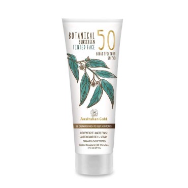 Australian Gold Botanical SPF 50 Tinted Sunscreen for Face, Non-Chemical BB Cream & Mineral Sunscreen,Water-Resistant,Matte Finish,For Sensitive Facial Skin,Rich to Deep Skin Tones, 3 FL Oz, Rich-Deep