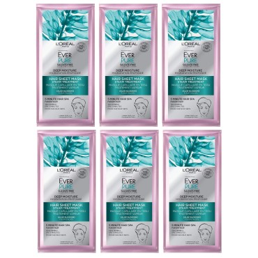 L'Oréal Paris Hair Care EverPure Deep Moisture Hair Sheet Mask, 1.7 Fl. Oz(pack of 6)