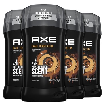 AXE Deodorant Stick for Men For Long Lasting Odor Protection, Dark Temptation Smooth Dark Chocolate Scent Men's Deo, Formulated Without Aluminum 3oz 4 Count