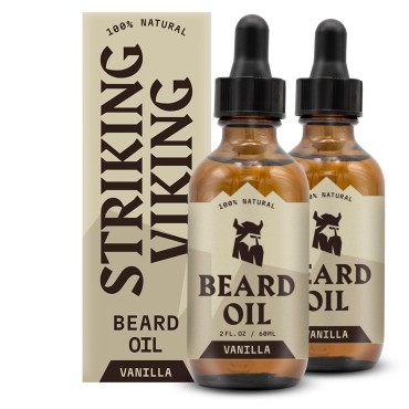Striking Viking Scented Beard Oil Conditioner for Men - Natural Organic Formula with Tea Tree, Argan and Jojoba Oils - Softens, Smooths, and Strengthens Beard Growth (2 Fl Oz (Pack of 2), Vanilla)