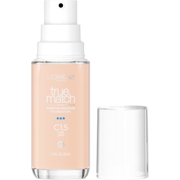 L'Oreal Paris True Match Super-Blendable Foundation, Medium Coverage Liquid Foundation Makeup, C1.5, Light, 1 Fl Oz