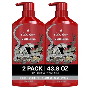 Old Spice Men's 2-in-1 Shampoo and Conditioner, MambaKing, Twin Pack, 43.8 Fl Oz