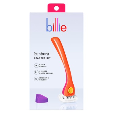 Billie Razors for Women Shave Kit - Women’s Razor + 2 x 5-Blade Razor Refills + Magnetic Holder - Sunburst