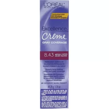 L'Oreal Excellence Creme Permanent Hair Color, Medium Coppery Golden Brown #8.43, 1.74 oz