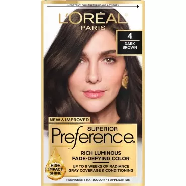 L'Oreal Paris Superior Preference Fade-Defying + Shine Permanent Hair Color, 4 Dark Brown, Pack of 1, Hair Dye