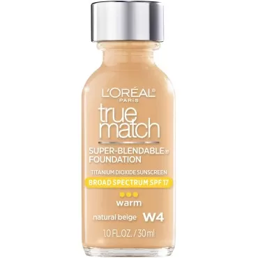 L'Oreal Paris Makeup True Match Super-Blendable Liquid Foundation, Natural Beige W4, 1 Fl Oz,1 Count