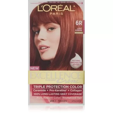 L'Oreal Paris Excellence Creme Triple Protection Hair Color, Light Auburn (Warmer) [6R] 1 ea (Pack of 3)
