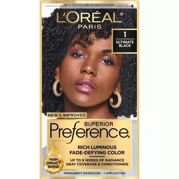 L'Oreal Paris Superior Preference Fade-Defying + Shine Permanent Hair Color, 1.0 Ultimate Black, Pack of 1, Hair Dye