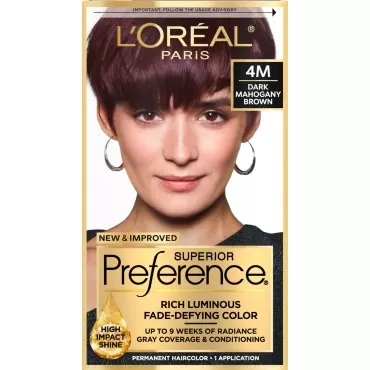 L'Oreal Paris Superior Preference Fade-Defying + Shine Permanent Hair Color, 4M Dark Mahogany Brown, Pack of 1, Hair Dye