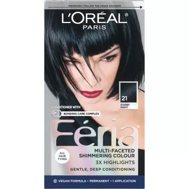 L'Oreal Paris Feria Multi-Faceted Shimmering Permanent Hair Color, 21 Starry Night (Bright Black), Pack of 1, Hair Dye