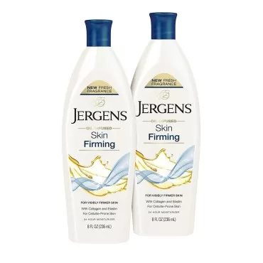 Jergens Skin Firming Body Lotion, Dry Skin Moisturizer with Collagen and Elastin, Deep Moisture, Dermatologist Tested, White 8 Ounces (Pk of 2)