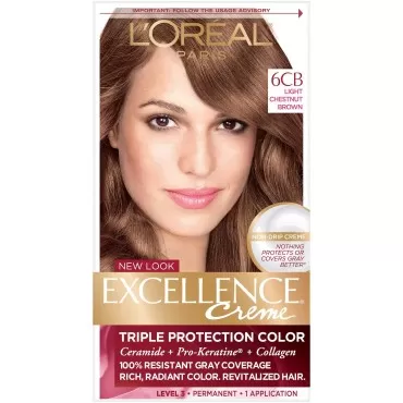 L'Oreal Paris Excellence Creme Permanent Hair Color, 6CB Light Chestnut Brown, 100 percent Gray Coverage Hair Dye, Pack of 1