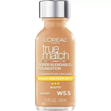 L'Oreal Paris Makeup True Match Super-Blendable Liquid Foundation, Suntan W5.5, 1 Fl Oz,1 Count