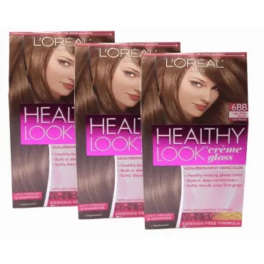Loreal Healthy Look Hair Dye, Creme Gloss Color 6BB, 1 ct (Pack of 3)