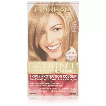 L'Oreal Paris Excellence Crème Permanent Hair Color, C Medium Blonde, 100% Grey Coverage, Hair Dye, 1 EA (Packaging May Vary)