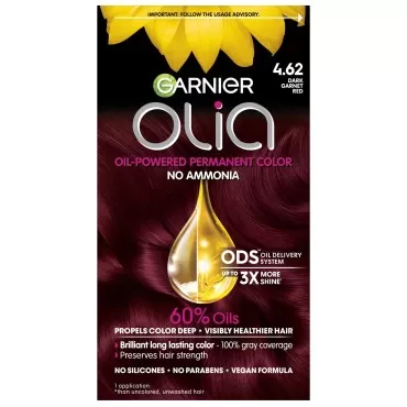 Garnier Hair Color Olia Ammonia-Free Brilliant Color Oil-Rich Permanent Hair Dye, 4.62 Dark Garnet Red, 1 Count (Packaging May Vary)