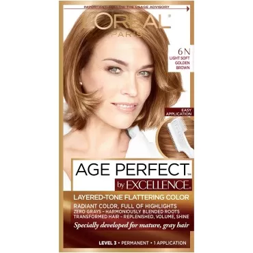 L'Oreal Paris ExcellenceAge Perfect Layered Tone Flattering Color, 6N Light Soft Golden Brown (Packaging May Vary)