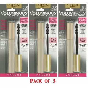 L'Oreal Paris Voluminous Full Definition Mascara, 380 Blackest Black, 0.28 Ounces (3 Pack)