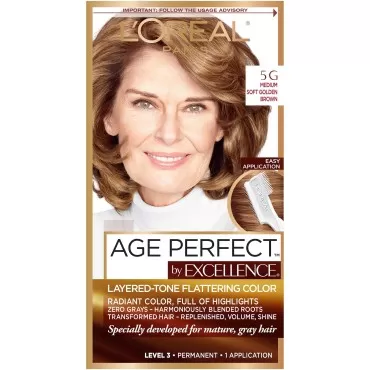 L'Oreal Paris ExcellenceAge Perfect Layered Tone Flattering Color, 5G Medium Soft Golden Brown