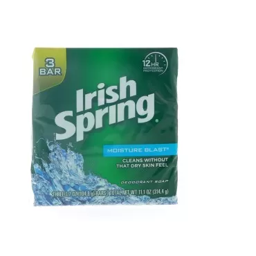 Irish Spring Moisture Blast Deodorant Bar Soap, 3.75 oz bars, 3 ea (Pack of 12)