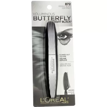 L'Oreal Paris Voluminous Butterfly Mascara, Midnight Black [872] 0.22 oz (Pack of 4)