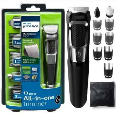 Philips Norelco Multigroomer All-in-One Trimmer Series 3000, 13 Piece Mens Grooming Kit, for Beard, Face, Nose, and Ear Hair Trimmer and Hair Clipper, NO BLADE OIL NEEDED, MG3750/60