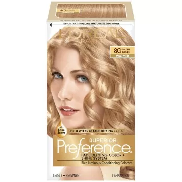 L'Oreal Paris Superior Preference Fade-Defying Color Plus Shine System, 8G Golden Blonde