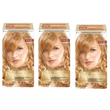 L'Oreal Paris Hair Color Superior Preference Fade-Defying Color + Shine System, 9GR Light Golden Red, 3 Count (Packaging May Vary)