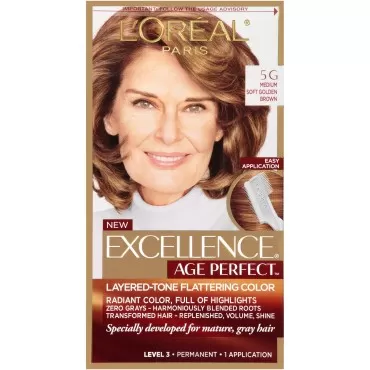 L'Oreal Paris ExcellenceAge Perfect Layered Tone Flattering Color, 5G Medium Soft Golden Brown (Packaging May Vary)