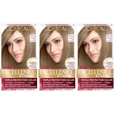 L'Oreal Paris Excellence Creme Permanent Hair Color, 7.5a Medium Ash Blonde (Pack of 3)