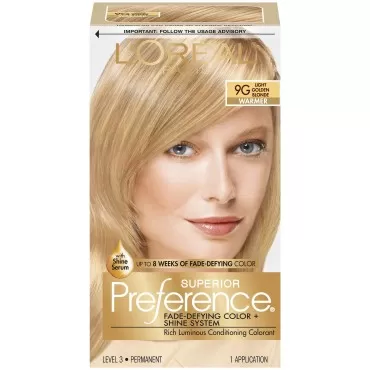 L'Oreal Paris Superior Preference Fade-Defying Color + Shine System, 9G Light Golden Blonde (Packaging May Vary)
