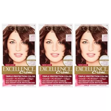 L'Oreal Paris Hair Color Excellence Non-Drip Creme Triple Protection Color, 5RB Medium Red Brown, 3 Count
