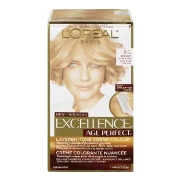 L'Oreal Paris ExcellenceAge Perfect Layered Tone Flattering Color, 8G Medium Soft Golden Blonde(Packaging May Vary)
