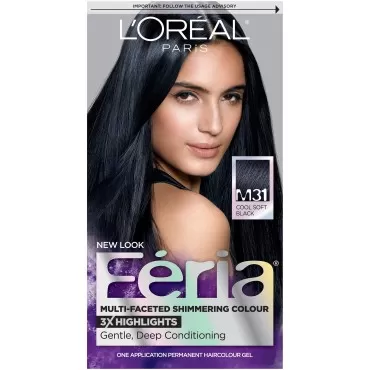 L'Oreal Paris Feria Multi-Faceted Shimmering Color, M31 Midnight Moon (Cool Soft Black)