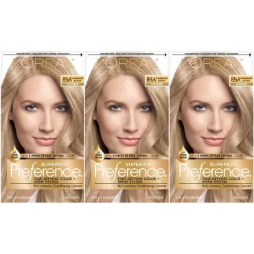 L'Oreal Paris Hair Color Superior Preference Permanent Hair Color, 8.5A, 3 Count