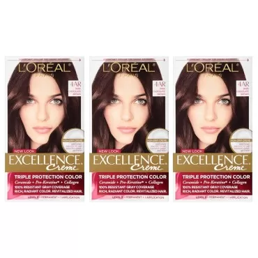L'Oreal Paris Hair Color Excellence Non-Drip Creme Triple Protection Color, 4AR Dark Chocolate Brown, 3 Count