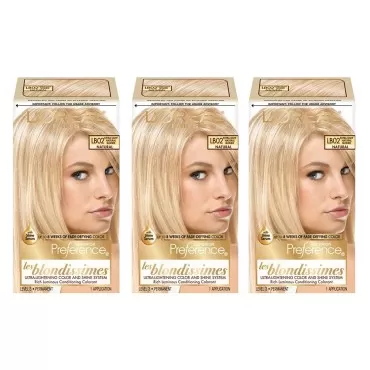L'Oreal Paris Hair Color Superior Preference Fade-Defying Color + Shine System, LB02 Extra Light Natural Blonde, 3 Count (Packaging May Vary)