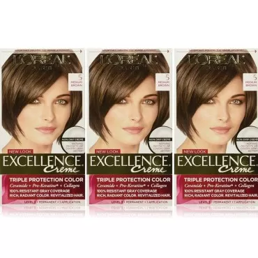 L'Oreal Paris Hair Color Excellence Non-Drip Creme Triple Protection Color, 5 Medium Brown, 3 Count