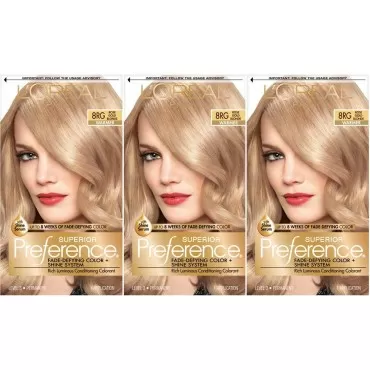 L'Oreal Paris Hair Color Superior Preference Permanent Hair Color, 8RG, 3 Count