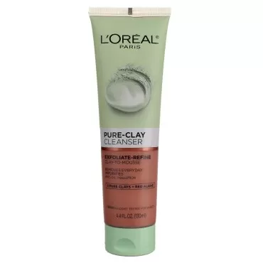 L'Oreal Pure Clay Cleanser with Red Algae, Exfoliate Refine, 4.4 fl oz (Pack of 2)