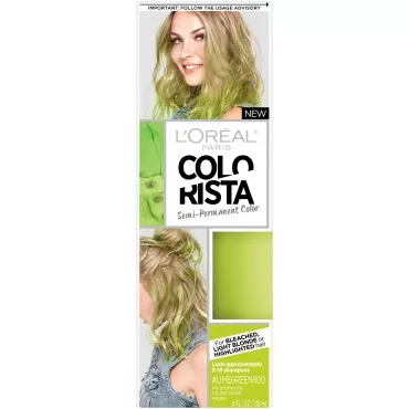 L’Oréal Paris Hair Color Colorista Semi-Permanent for Light Blonde or Bleached Hair, Limegreen
