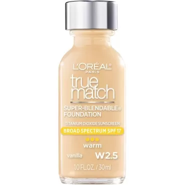 L'Oreal Paris Makeup True Match Super-Blendable Liquid Foundation, Vanilla W2.5, 1 Fl Oz,1 Count