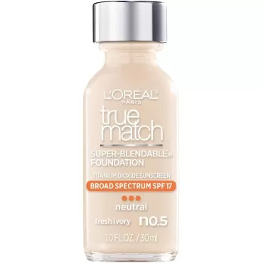 L'Oreal Paris Makeup True Match Super-Blendable Liquid Foundation, Fresh Ivory N0.5, 1 Fl Oz,1 Count