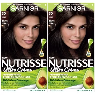 Garnier Hair Color Nutrisse Nourishing Creme, 30 Darkest Brown (Sweet Cola) Permanent Hair Dye, 2 Count (Packaging May Vary)