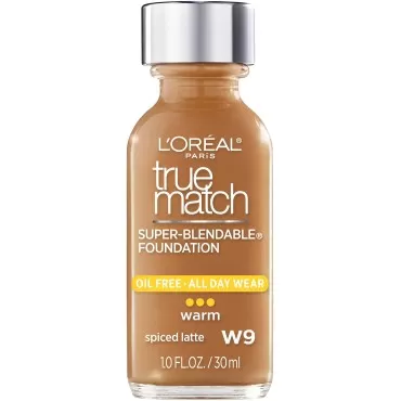 L'Oreal Paris Makeup True Match Super-Blendable Liquid Foundation, Spiced Latte W9, 1 Fl Oz,1 Count