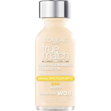 L'Oreal Paris Makeup True Match Super-Blendable Liquid Foundation, Cream Ivory W0.5, 1 Fl Oz,1 Count