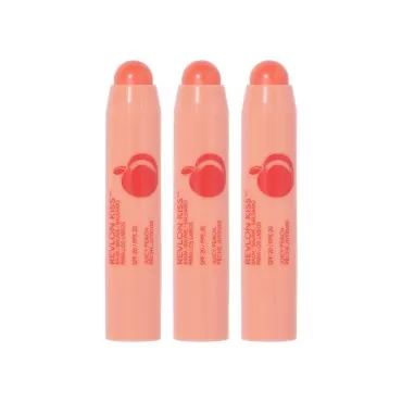 Revlon Lip Balm, Kiss Tinted Lip Balm, Face Makeup with Lasting Hydration, SPF 20, Infused with Natural Fruit Oils, 015 Juicy Peach, 0.09 Oz (3 Pack)