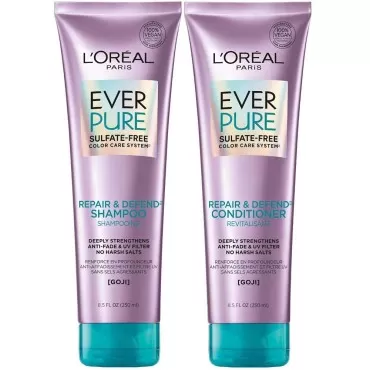 L'Oreal Paris EverPure Repair and Defend Sulfate Free Shampoo and Conditioner Kit for Color-Treated Hair, Strengthens and Repairs Damaged Hair, with Goji, 8.5 Ounce, Set of 2