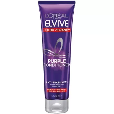 L'Oreal Paris Elvive Color Vibrancy Anti-Brassiness Purple Conditioner for Color Treated Hair, neutralizes Yellow and Orange Tones, Highlighted Brunette, Blonde and Grey Hair, 5.1 Fl; Oz